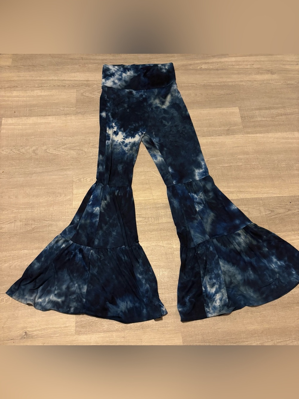 Open Hands By Kantha Bae Blue White tie dye flare pull on pants Sz Sm M Boho 70s